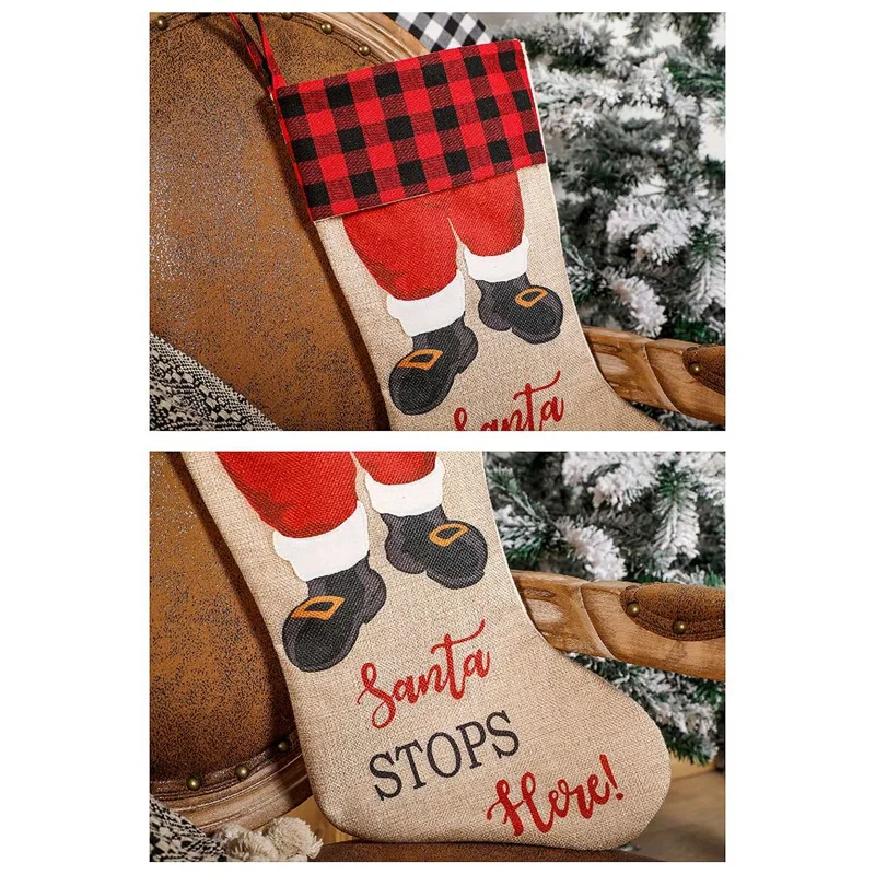 Christmas Stockings, 2 Pcs Xmas Stockings Decorations, Santa Stops Here For Xmas Holiday Party Home Decoration Gifts