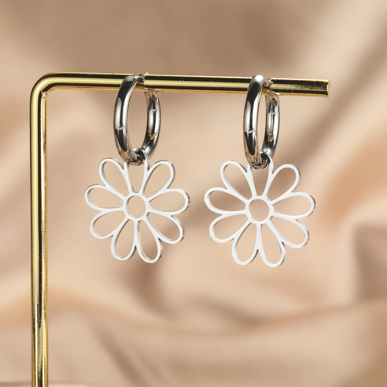 COOLTIME Blumen-Tropfenohrringe für Damen, Edelstahl, goldfarben, Kpop, Party, Geburtstagsgeschenk, Zubehör, Großhandel – Detail 8
