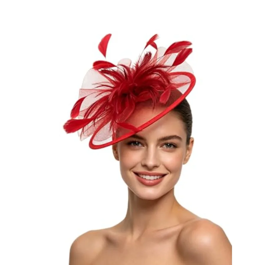 

SAFERIN Women's Fascinators Feathers Tea Party Hat Veil Headband with Hair Clip for Cocktail Church