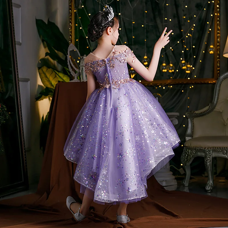 Kids Formal Occasion Purple Dresses for Girls Princess Costume Long Luxury 2023 Wedding Party Ball Gowns Cute Prom Evening Dress