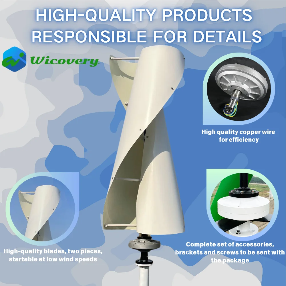 Low Noise Wind Turbine Generator 12V 24V 48V 220V 10KW 5KW 20KW with Hybrid Controller for Home Use Wind Turbines Free Energy
