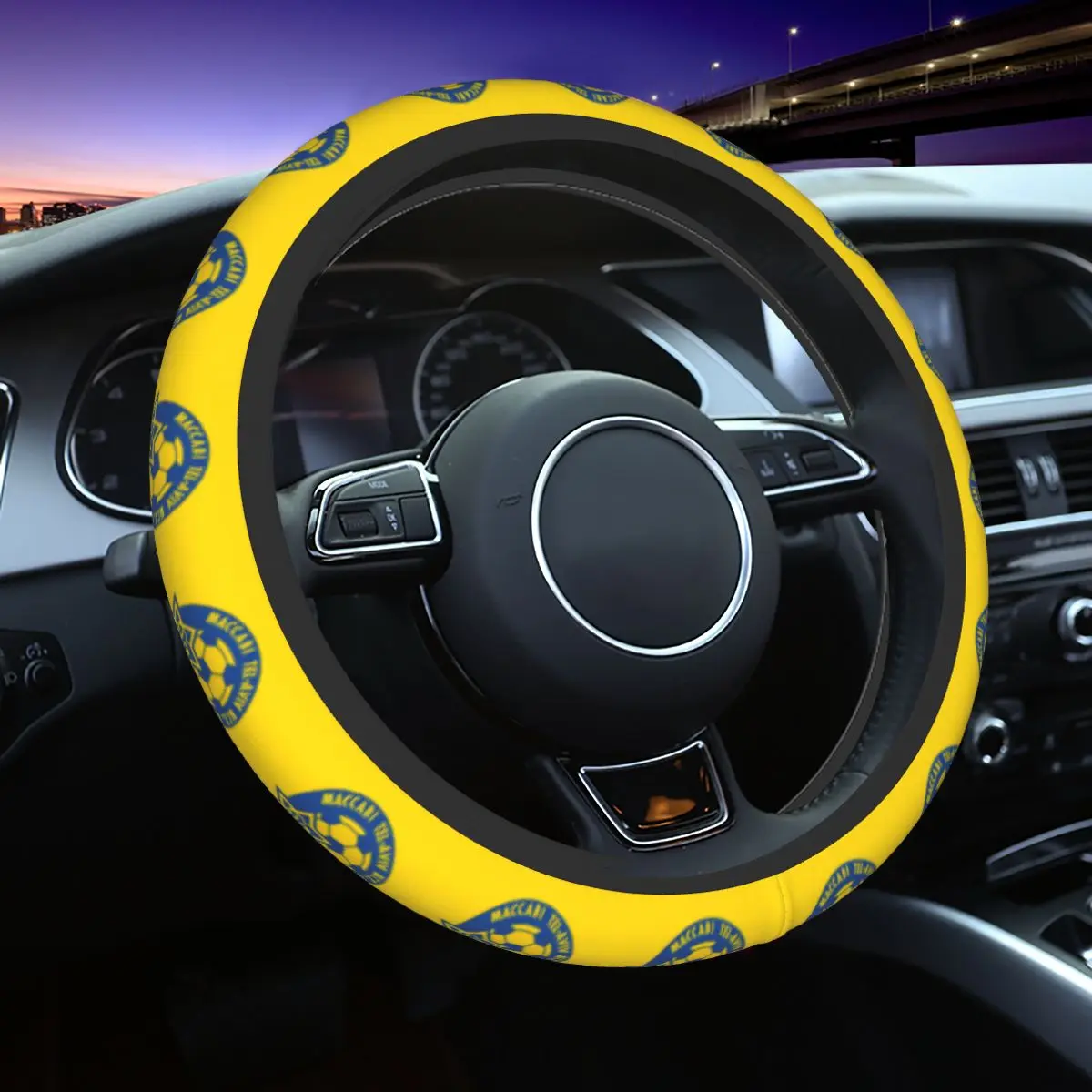 Maccabi Tel Aviv Steering Wheel Cover, Universal 15 inch, Breathable, Anti-Slip,Warm in Winter and Cool in Summer