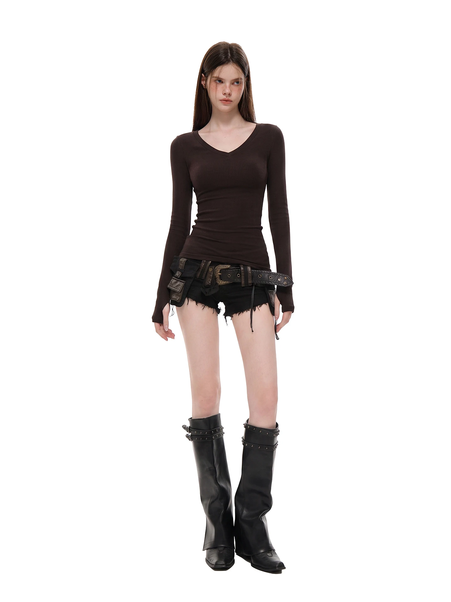 Slim Fit Long Sleeve V-Neck T-Shirt Women's Pure Color Base Shirt Shoulder Width Regular Length Casual Breathable Top