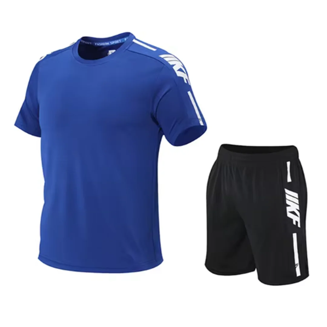 Summer Men\'s T-shirt and Shorts Sports Two-piece Running and Fitness Short Sleeve Set Comfortable and Breathable Casual Clothing