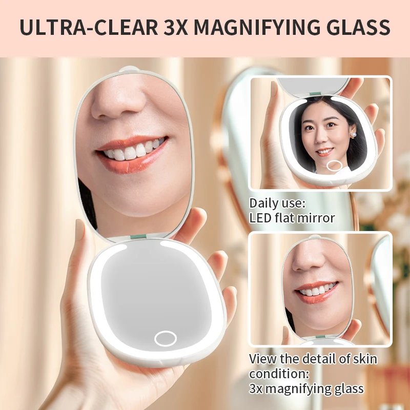 

Dual-Side Folding Makeup Mirror Portable Pocket compact mirror LED hand vanity mirror for DIY /Travel/vanity accessories