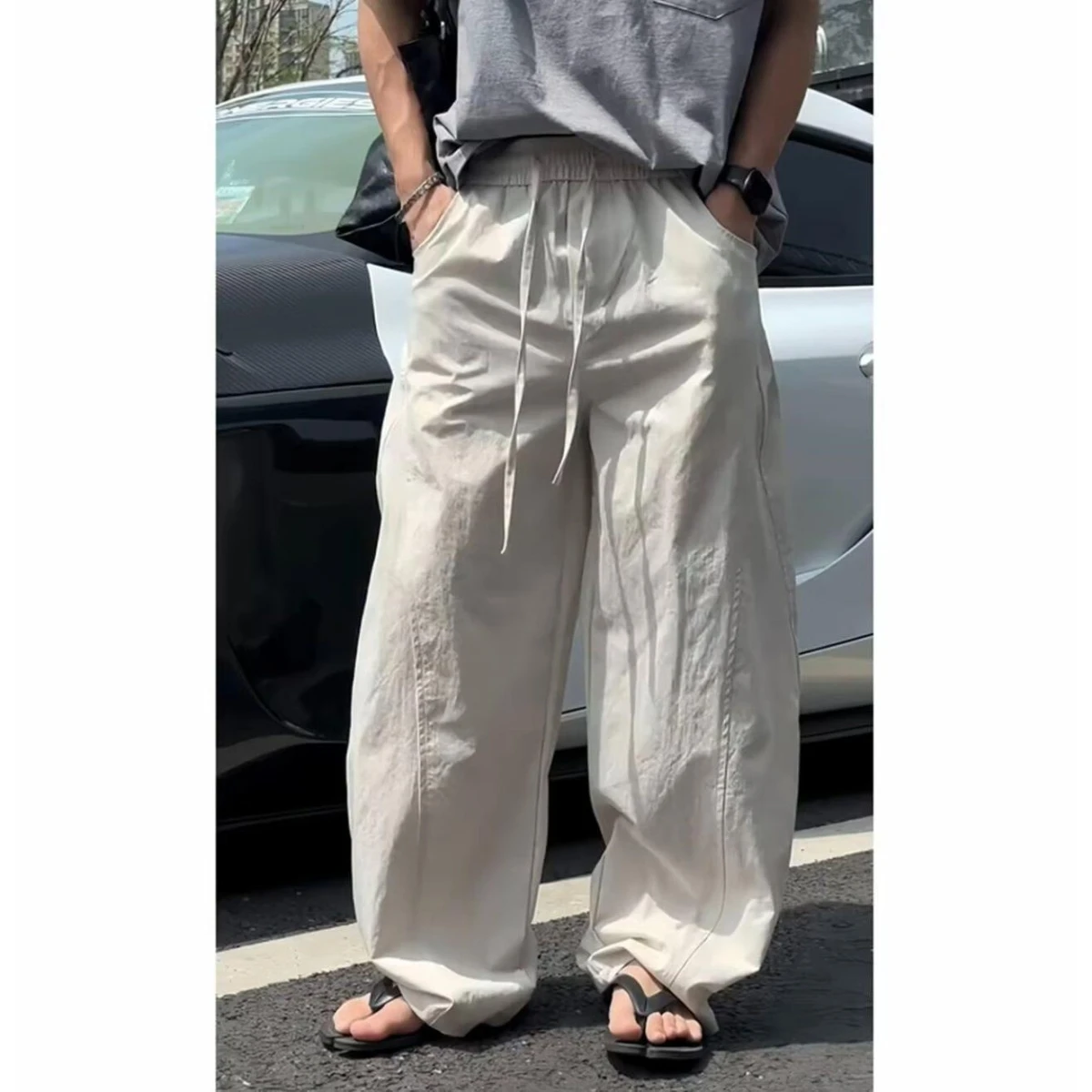 

Мужские прямые повседневные брюки, лето 2025, свободные, спортивные, с лоскутным дизайном, быстросохнущие, длинные, универсальные, из полиэфирного волокна