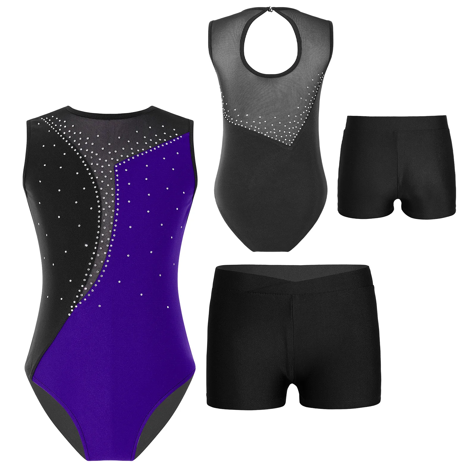 Children Figure Skating Jumpsuit Yoga Sets Dancewear Sets Kids Girls Tutu Dance Ballet Outfits Gymnastics Leotard + Shorts