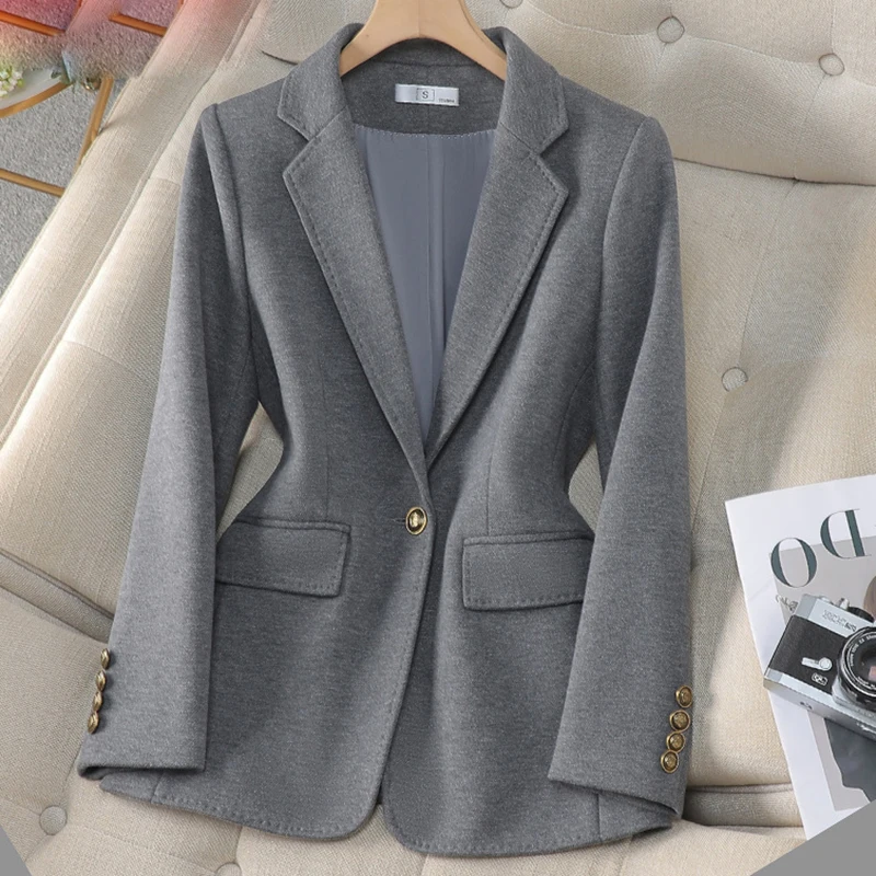 New Autumn Winter Women Wool Suit Jacket New Single Button Long Sleeved Lady Professional Work Office Blazers Female Outerwear