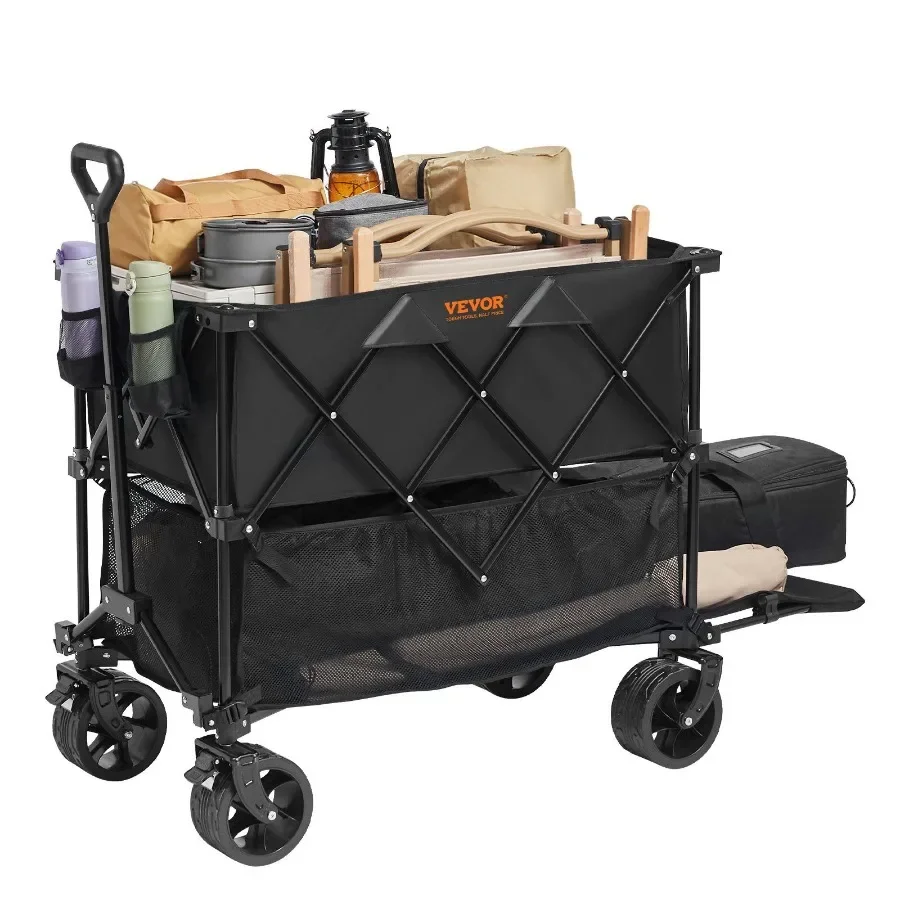 

VEVOR Foldable Double Decker Wagon 400L Collapsible Wagon Cart with All-Terrain Wheels Heavy Duty Folding Wagon Cart 350 lbs We