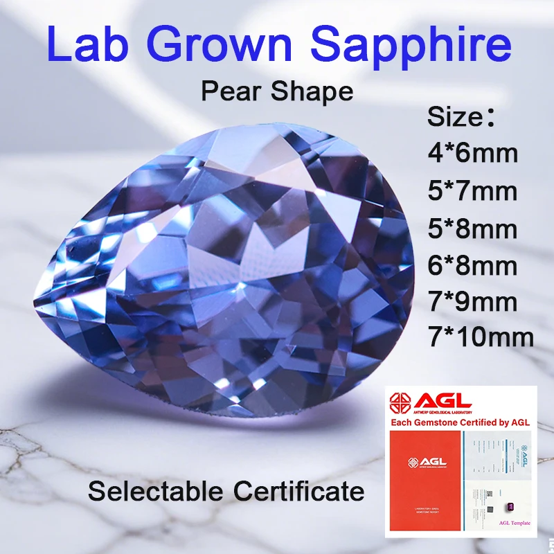 Cornflower Blue Pear Cut Lab Grown Sapphire, VVS1 Clarity Loose Gemstone, Certified Stone for DIY Jewelry Inlay Making