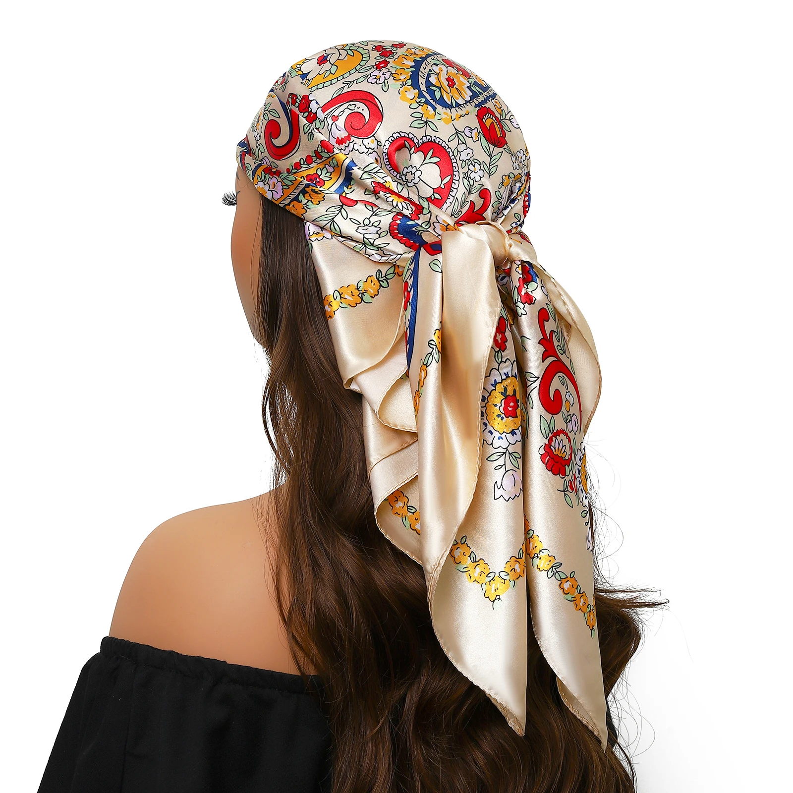 New 90*90cm Retro Brand Women Silk Scarf Bandanna Fashion Bohemian Pattern Square Hijab Lady Wrap Headband foulard muffler