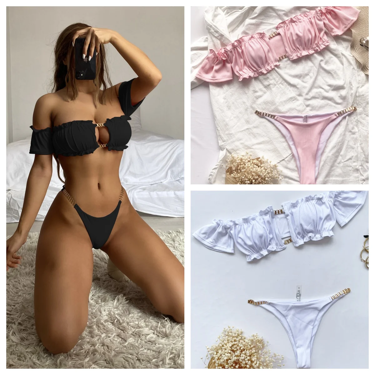 Bikini Set 2PCS Swimsuit Women Short sleeve Thong Swimwear Female Bathing Swimming Suit Beach Wear Summer