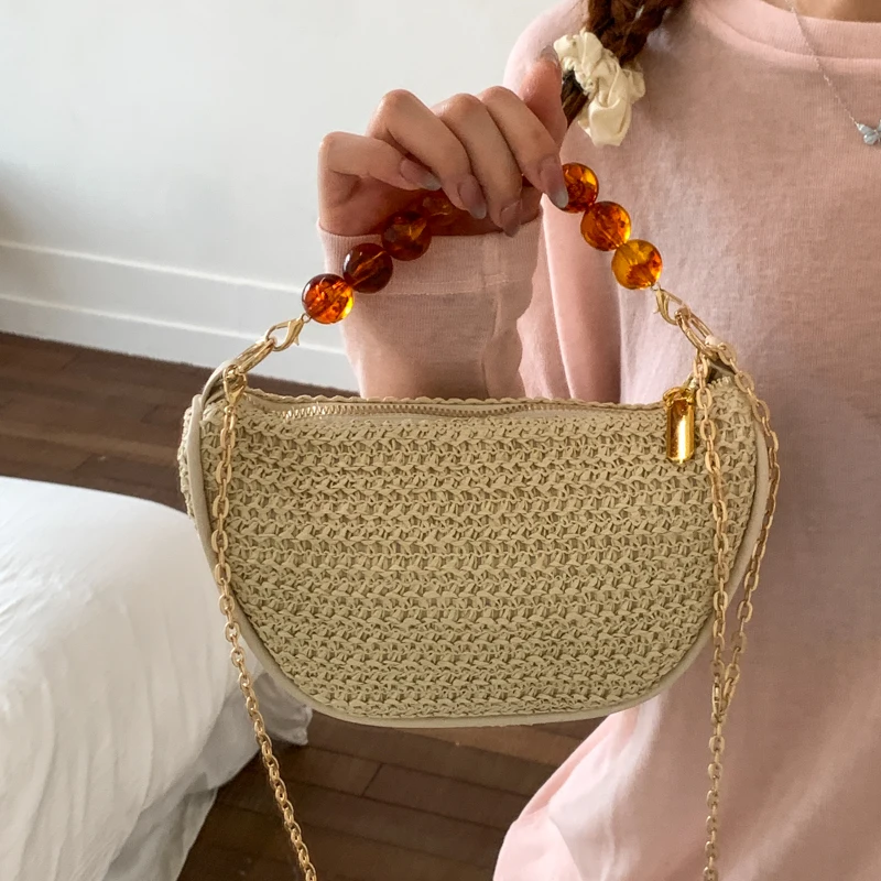 

Summer Trendy Large Capaci St Woven Chain Handle Beaded Single oulder Crossbody Bag Faionable Personalized 2025 New ...