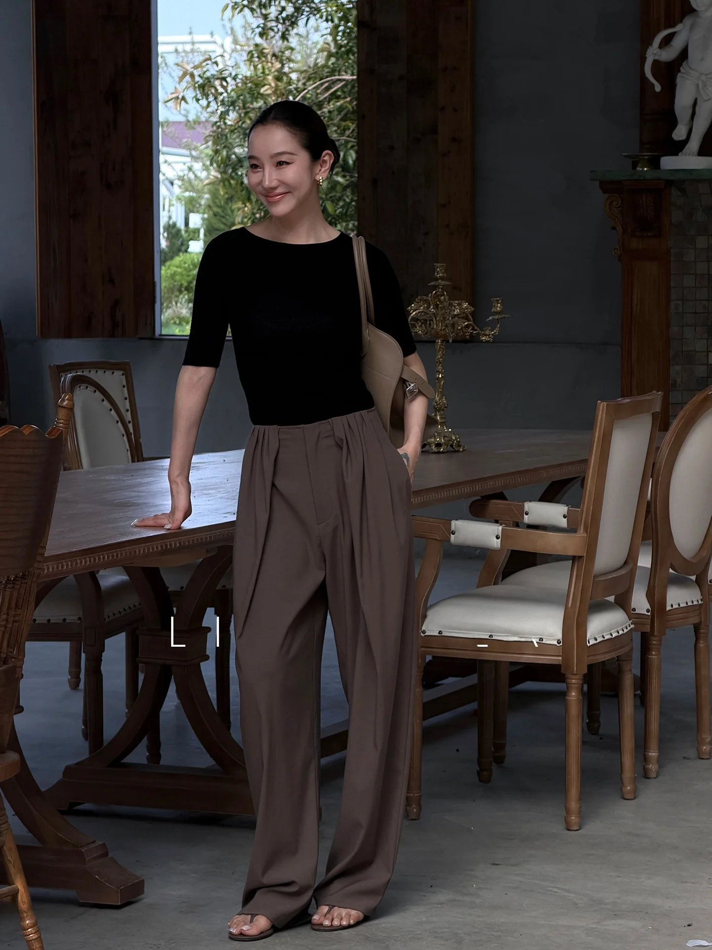 

L·heR Minimalist Tailored Casual Pants Women's New Design Straight Leg Long Pants Pure Color Zipper Natural Waist Polyester