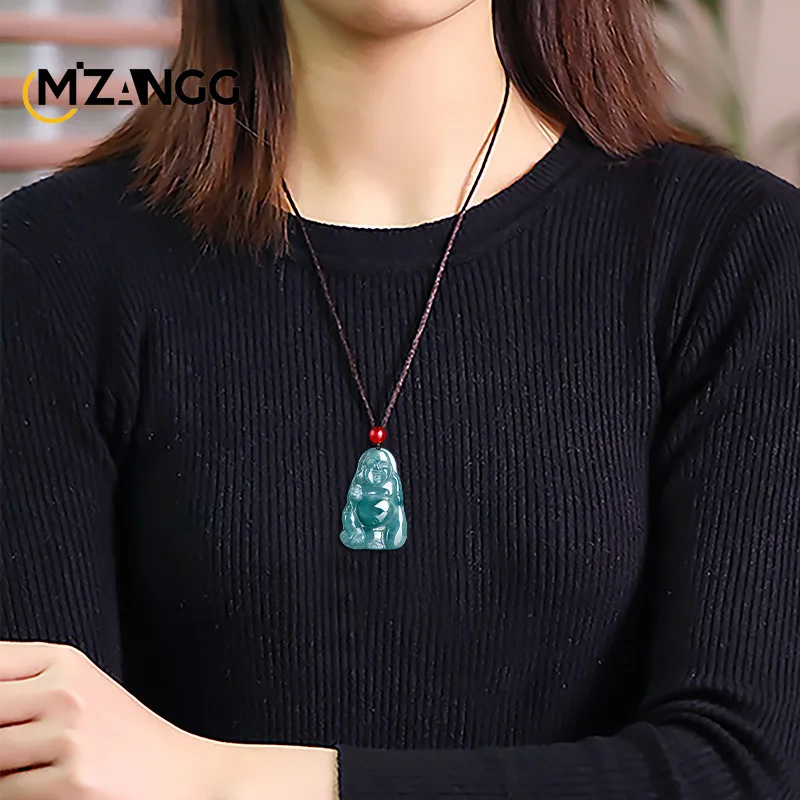 الجاديت الطبيعي السلع المياه الزرقاء مايتريا بوذا الجليد قلادة رائعة أزياء الرجال والنساء محظوظ سحر هدية