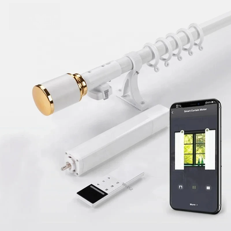Electric Remote Control App Smart Windows Decorative Single Curtain Drapery Rods Poles Accessories With Modern Cap Finial