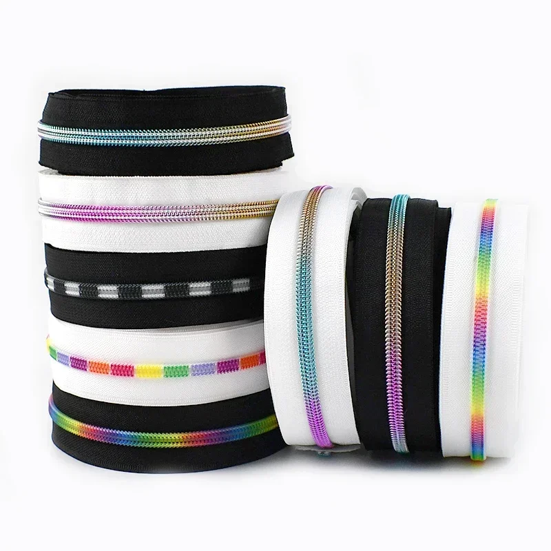 5# Nylon Zipper Tape Rainbow Zippers Plastic Teeth with Puller Slider Decorative Zip Repair Kit Sewing Closures Zips Accessories