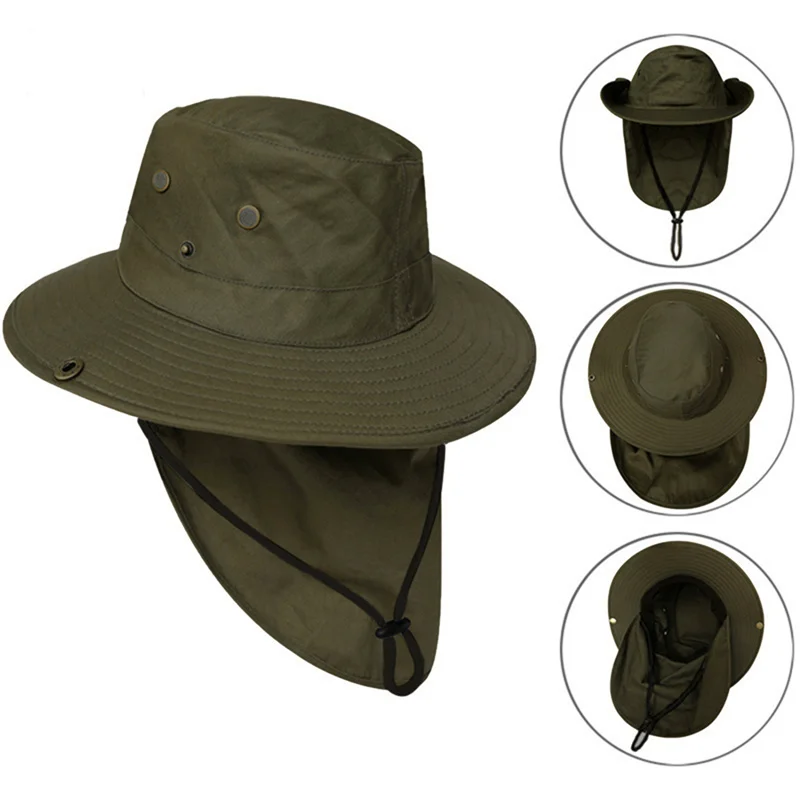 Summer Sun Hat Men's Sun Visor Hat Big Eaves Mountaineering Fishing Hat Outdoor Solid Color Sun Protection Cap For Male