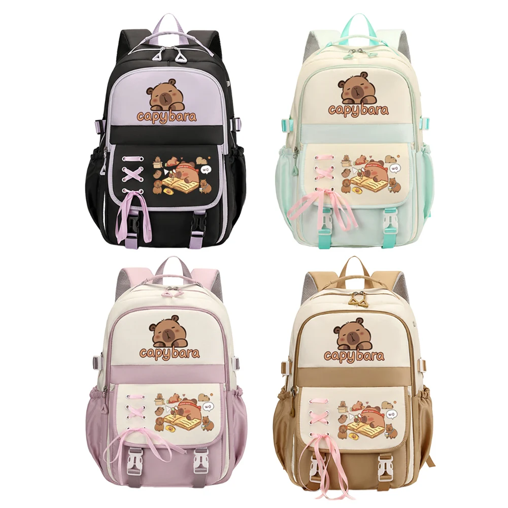 กระเป๋าหนังสือคาปิบาราสายสะพายไหล่ปรับได้กระเป๋าเป้สะพายหลังสาวน่ารักกระเป๋าเป้สะพายหลังการ์ตูนน่ารักสำหรับนักเรียนวัยรุ่น