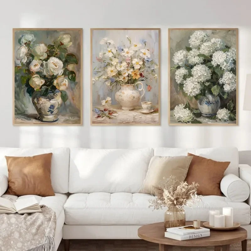 Vintage Küche Stillleben Leinwand Malerei Moody Blume Gänseblümchen Rosen in einer Vase Poster Wand Kunst Botanische Zimmer Home Decor