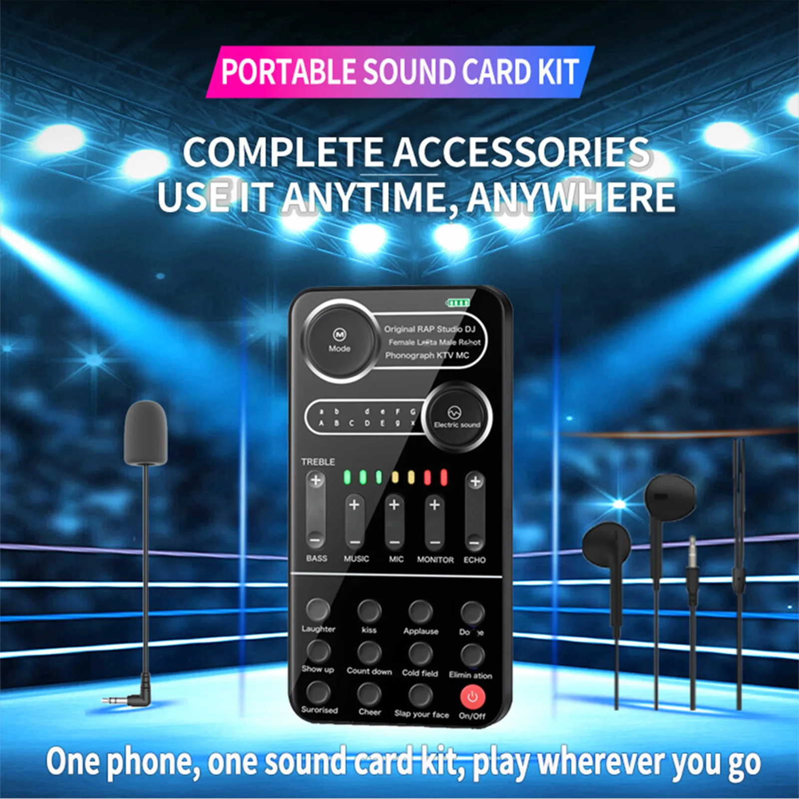 

Portable External Live Sound Card Set with 9 Sound Effects Colorful Light Mini Live Broadcast Microphone Sound Effects Machine