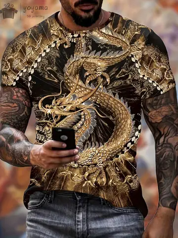Men's Dragon T-Shirt Fashion 3d Printed T Shirt Animal Pattern Short Sleeved Oversized Streetwear Tees Summer Casual Mens Tops