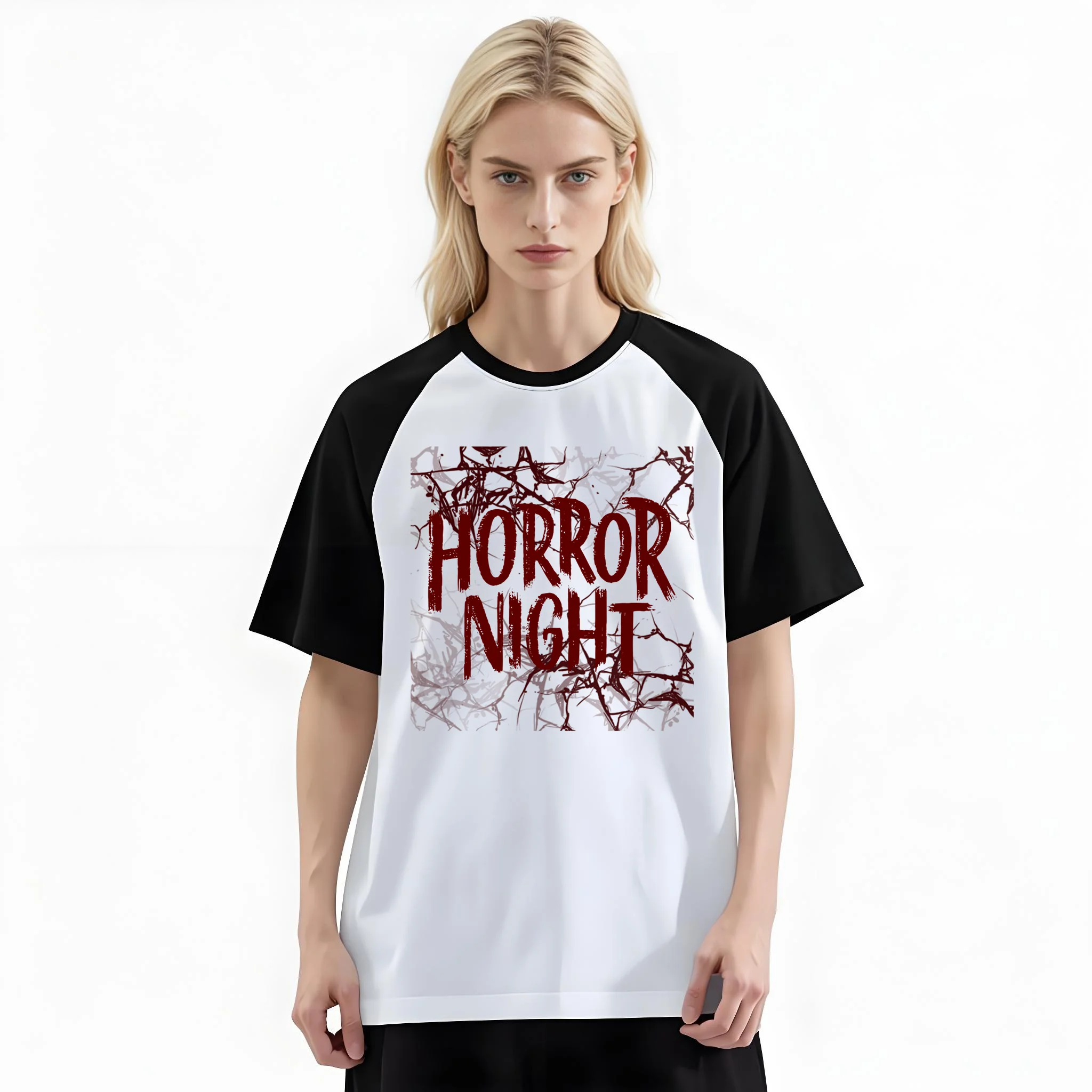 Women'S Fashion Raglan Sleeve T-Shirt, Horror Night Blood Brush Font Dead Branch Spooky Text Printed, Summer Casual Comfortable Tee, Women'S Everyday Short-Sleeve Top