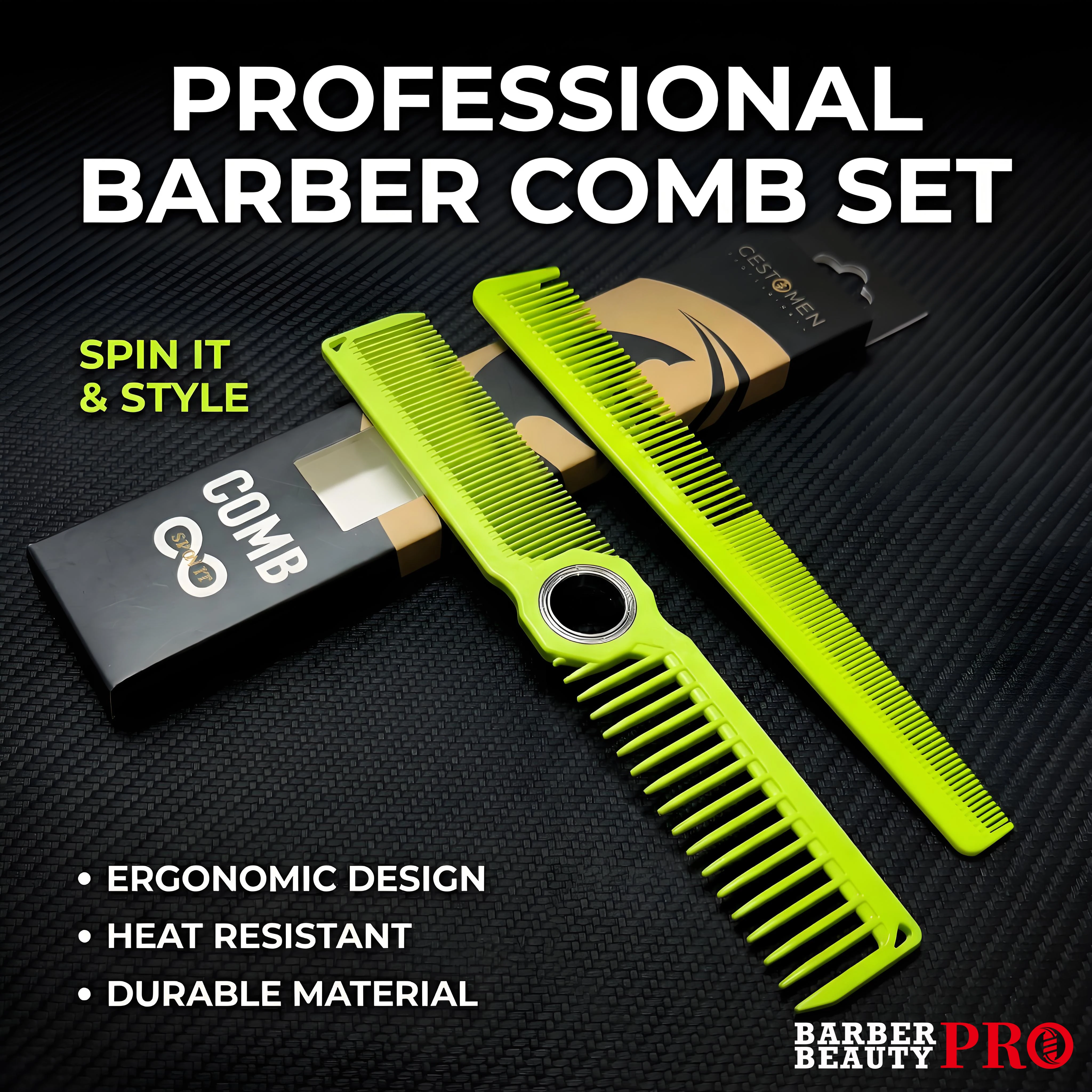 2Pcs NEW Professional Barber Dual Spining Comb Wide and Fine Tooth Cutting Comb Taper Comb for Salon Hairdressing Accessories