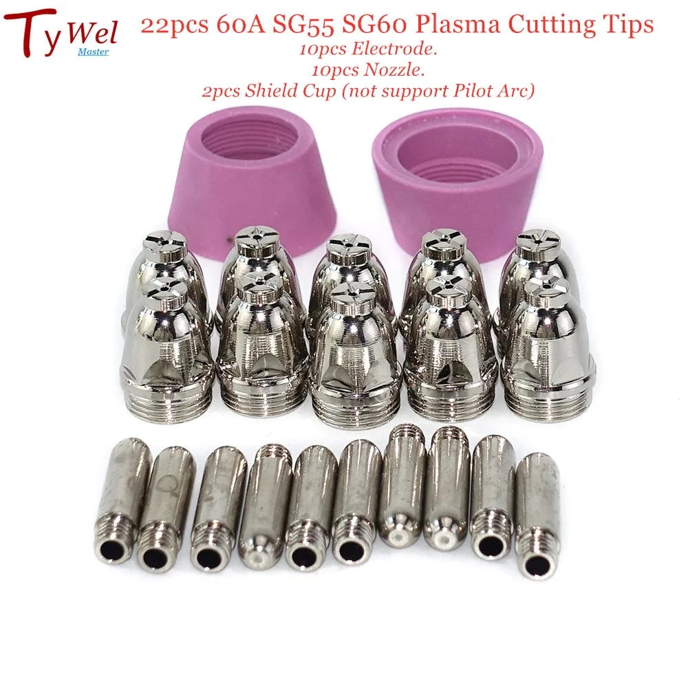 22pcs AG60 Plasma Cutting Torch Consumables SG55 Cutting Gun 60A Plasma Cutting Machine Shield Cup Nozzle Electrode