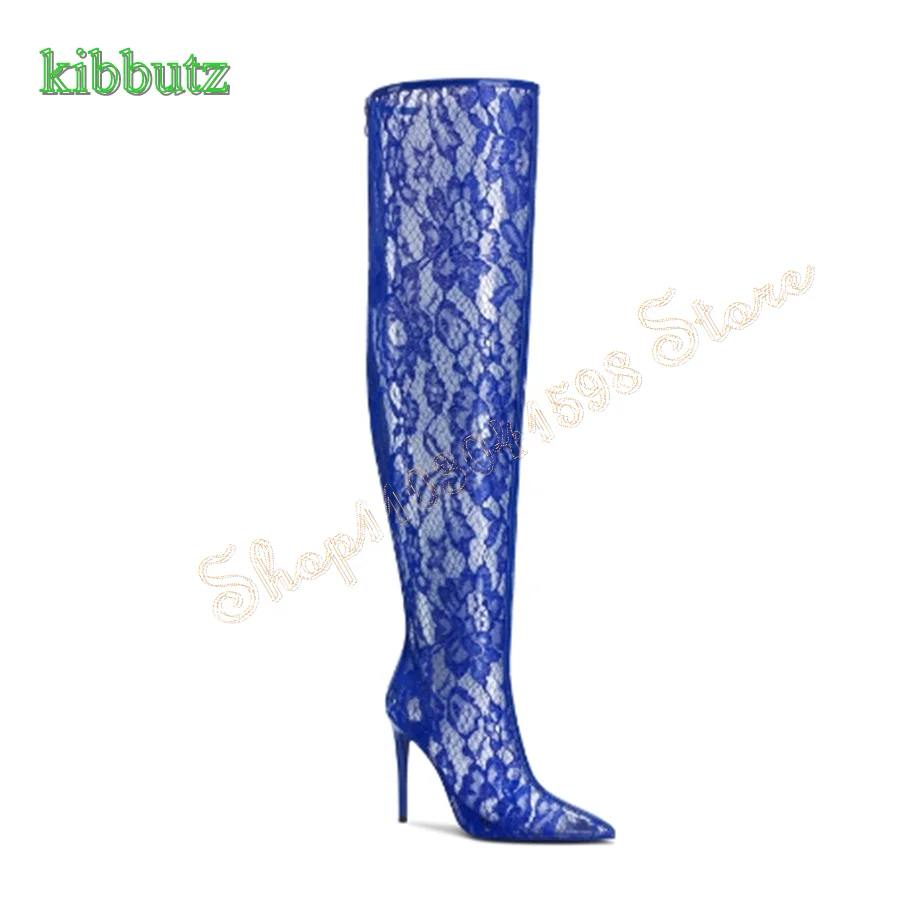 

Sexy Lace Zipper Knee Boots,Pointed Toe Stiletto Long Boots Fashion Catwalk Women Boots Plus Size 2023 New Zapatos Para Mujere