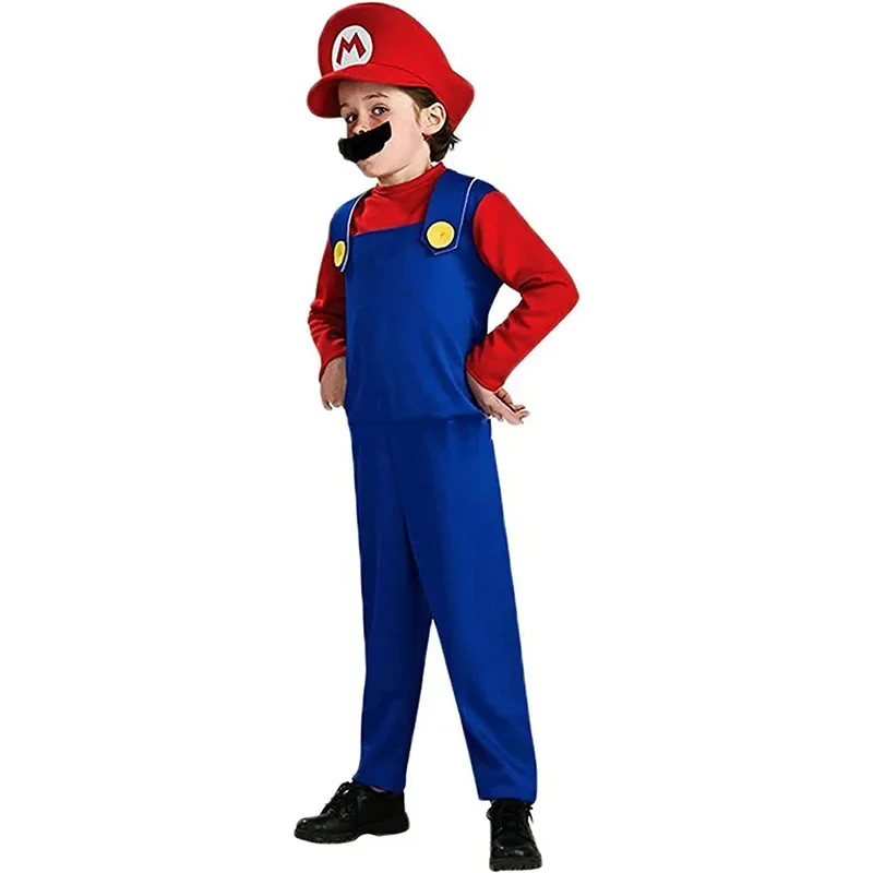 FINDPITAYA-Super Brothers Cosplay Costume para Crianças, Chapéu e Barba, Halloween, Meninos