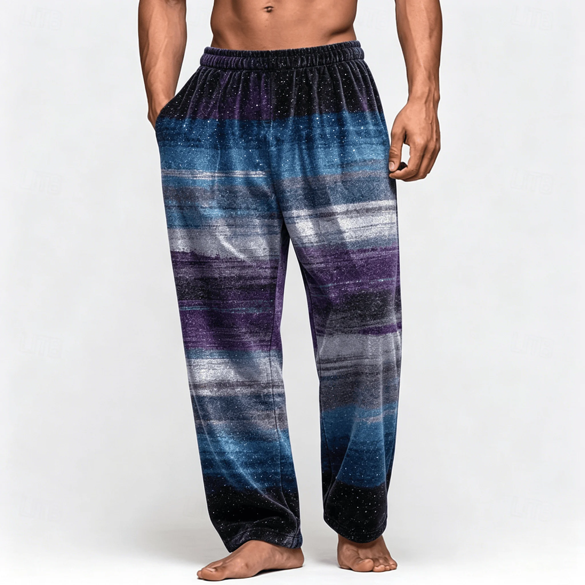 Herren-Freizeithose mit Farbverlauf und Batik-Print, Relaxed Fit Hose mit Kordelzug für Frühling und Sommer – Detail 6