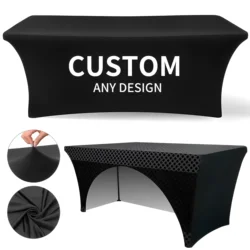Custom Logo Spandex Table Cover 4ft 6ft 8ft Stretch Table Cloth Hotel Banquet Wedding Exhibition Counter Decor Tablecloth