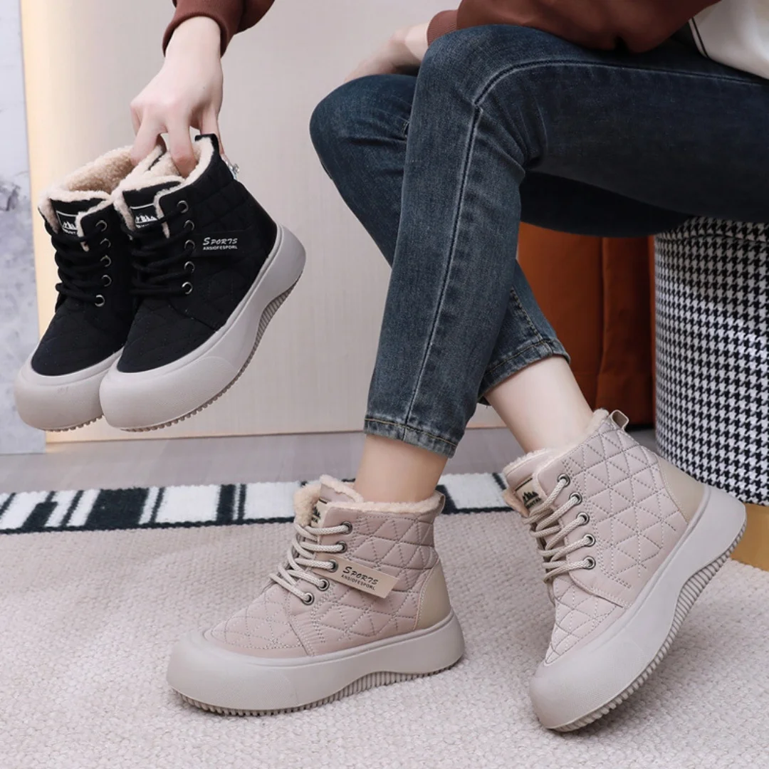 Women's snow boots 2024 winter new cashmere thick cotton boots women's high top warm casual short boots shoes