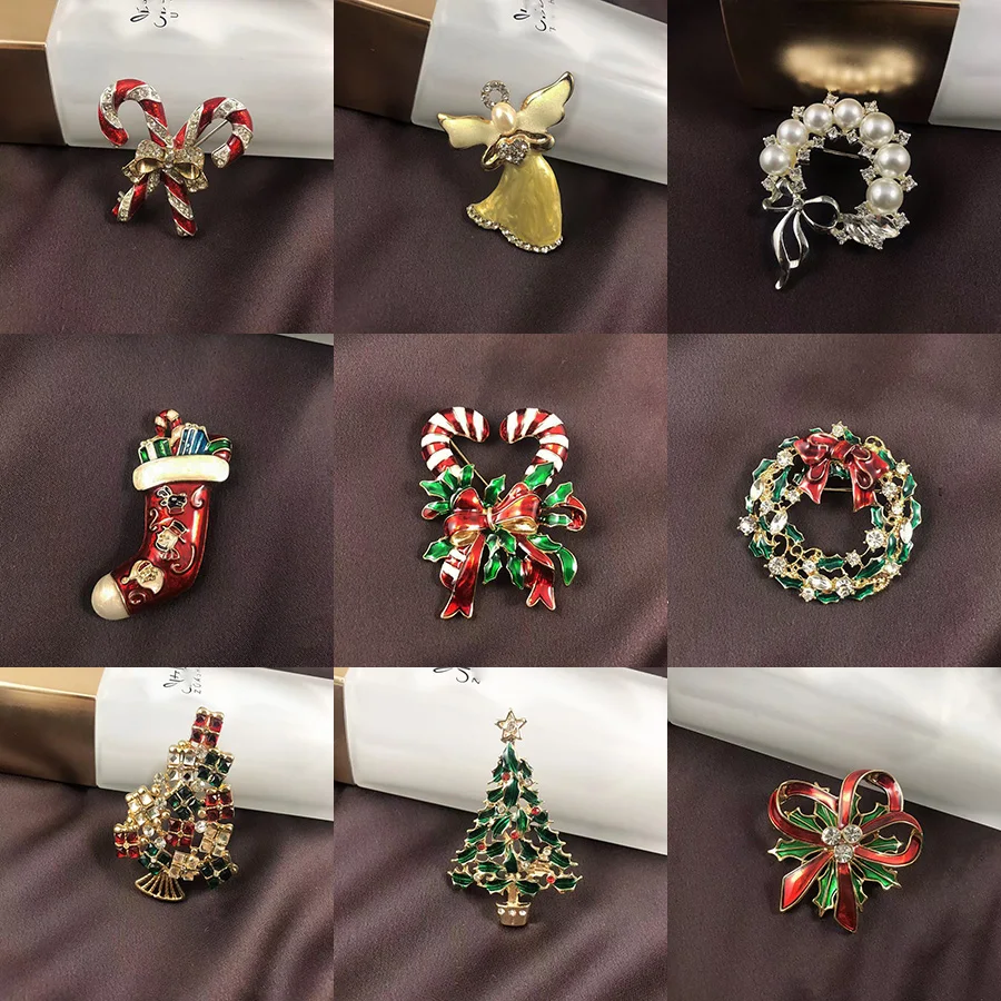 Creative Fun Christmas Series Brooch Lucky Holiday Blessing Gifts Jewelry Accessories Angel Snowman Christmas Tree