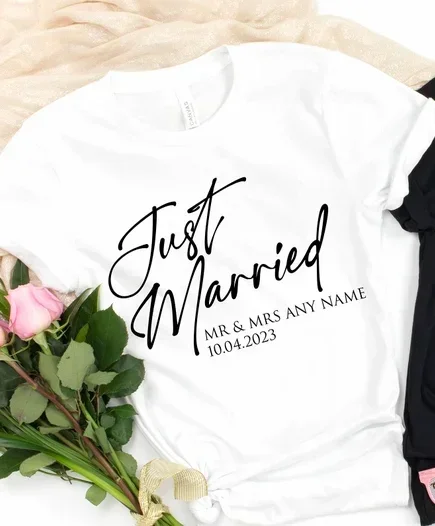 Just Married T-Shirt Personalised Husband and Wife Couples Honeymoon Finally Matching Wedding Tee Cotton Streetwear goth y2k