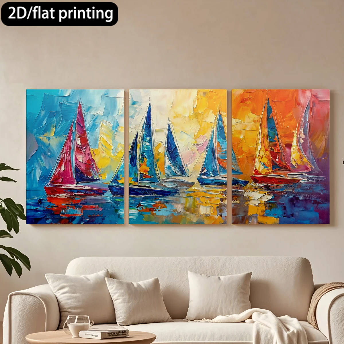

Набор из 3 картин на холсте в деревянных рамах: Яркие парусники, красочное искусство. Декор для коридора и спальни.