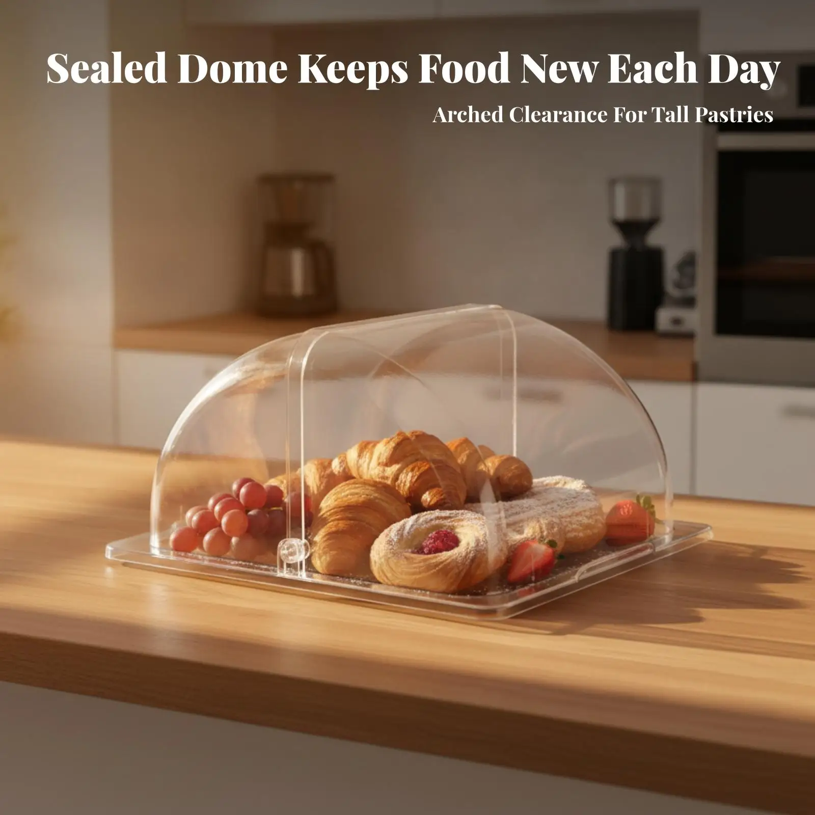Bakery Display Dome Lid Clear Square Pastry Cover with Base Tray for Cake Stand Protector for Dessert Buffet Showcase