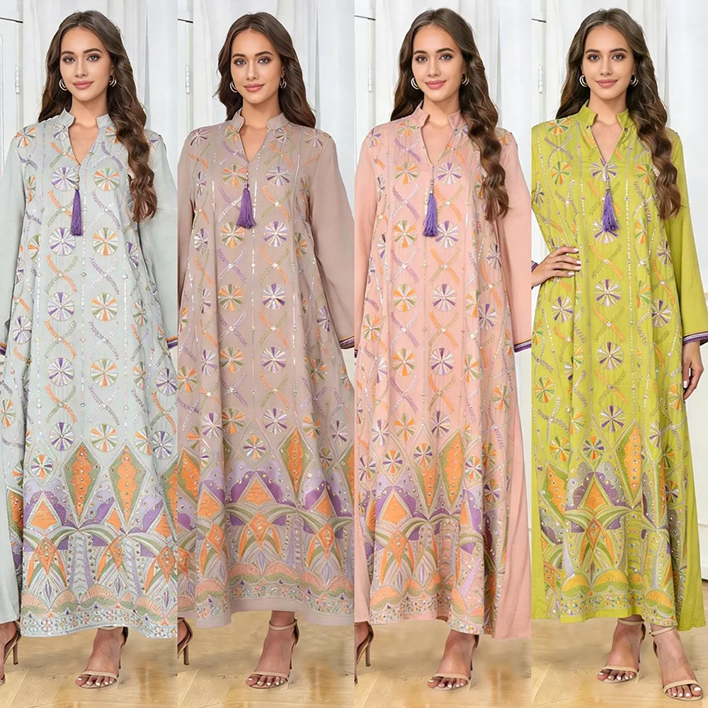 

Eid Dress Abaya Women Muslim Party Dresses Jalabiya Embroidery Tassel Long Robe Ramadan Dubai Kaftan Morocco Islam Vestidos 2026