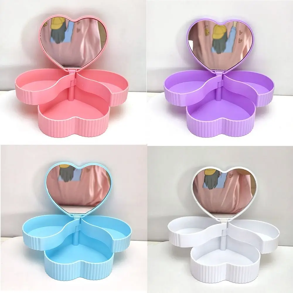 Rotating Heart Shape Jewelry Boxes Large Capacity Double Layer Jewelry Organizer With Mirror Jewelry Display Box Gift Box