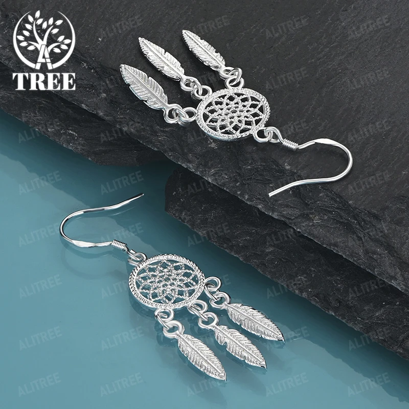 

New 925 Sterling Silver Dream Catcher Feather Drop Earring Women Party Wedding Accessories Memorial Gift Fashion Classic Jewelry