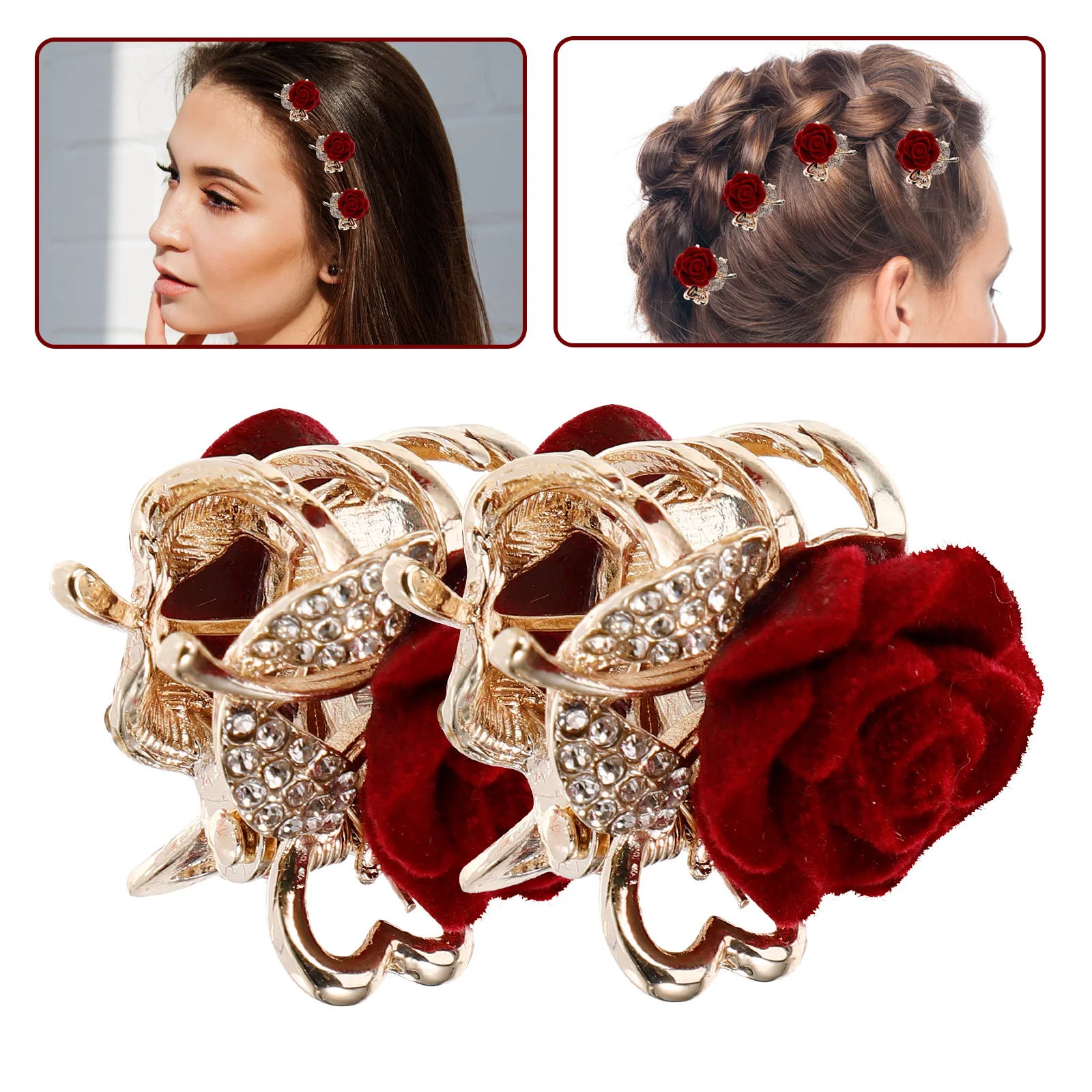 

2Pcs Small Vintage Flower Hair Clips Mini Claw Clips Secure Hold Hair Accessories for Women Teens Rhinestone Claw Clip Small