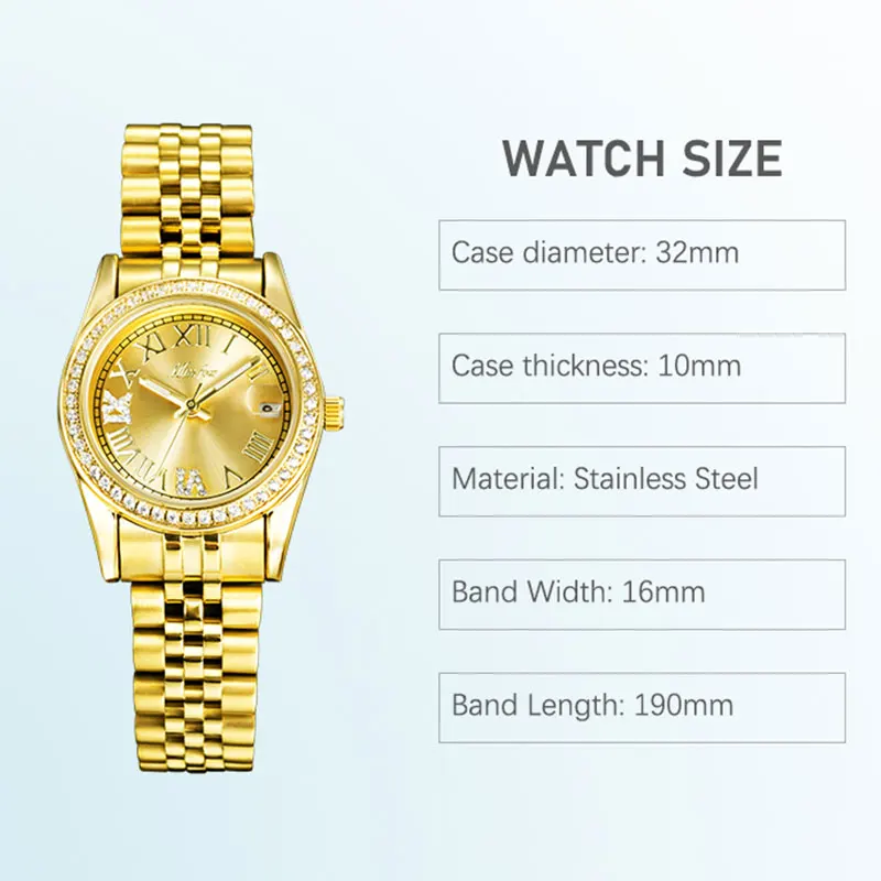 Missfox Gold Women Watch Luxury Stainless Steel Quartz Small Wrist Ladies Watches With Calendar Mini Dial Business Clock Female