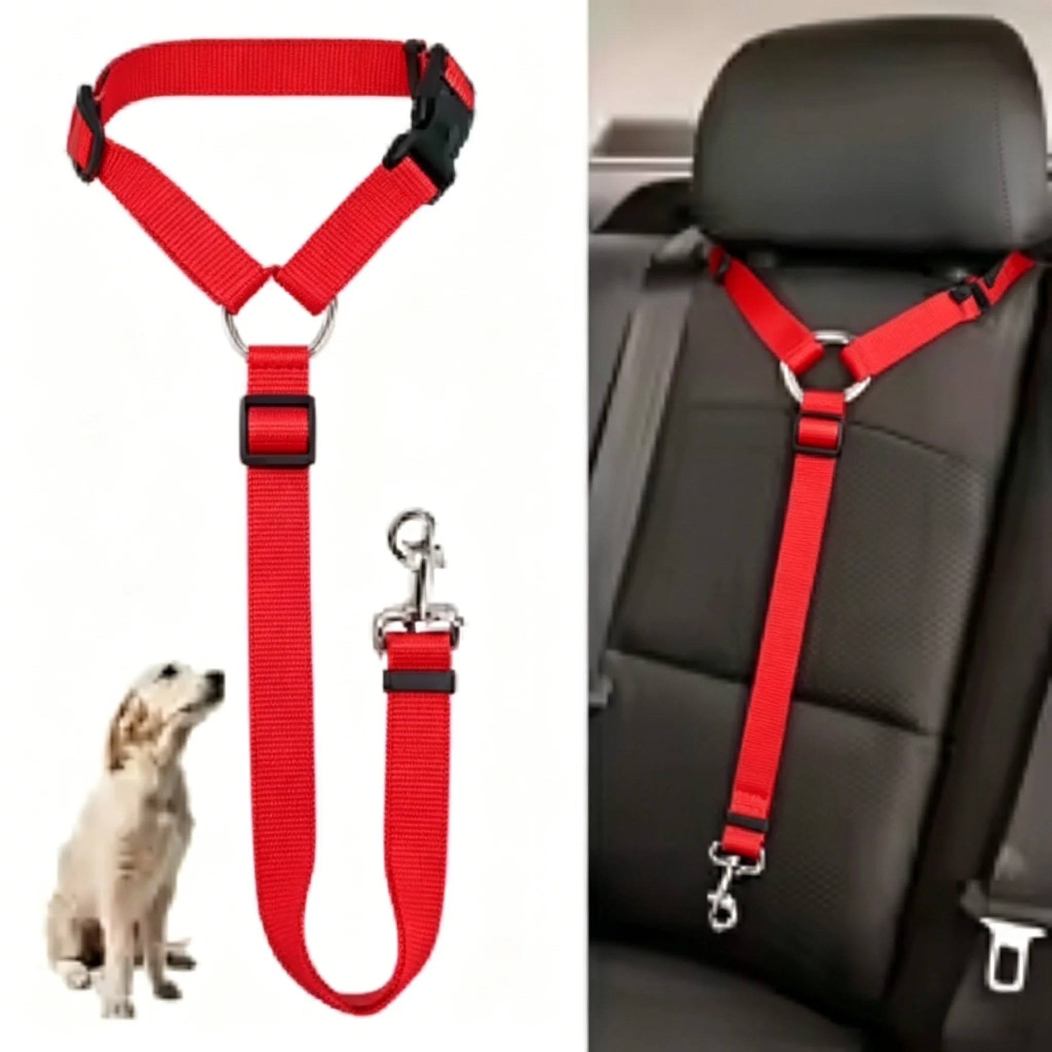 2-in-1 Nylon Pet Car Seat Belt Adjustable Lead Leash Backseat Safety Belt Dog Harness Collar Pet Travel Safety Accessories
