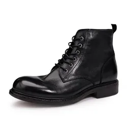 Elegant Classic Mens Business Boots Luxury Genuine Leather Handmade Comfortable Quality Ankle Winter Warm Black Social Shoes Man