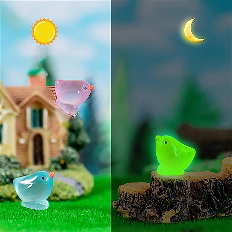 2Pcs Luminous Color Chick Ornament Mini Cartoon Animal Doll Micro Landscape Decoration Dollhouse Miniature Toy