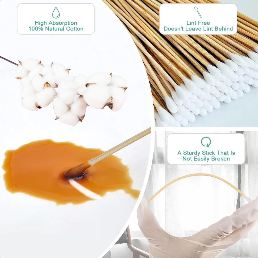 Tamponi di cotone lunghi da 400 pezzi da 6 pollici con bastoncini di legno, ideali per applicatori di pistole per trucco a olio, occhi, orecchie, ombretto, pennello e struccante