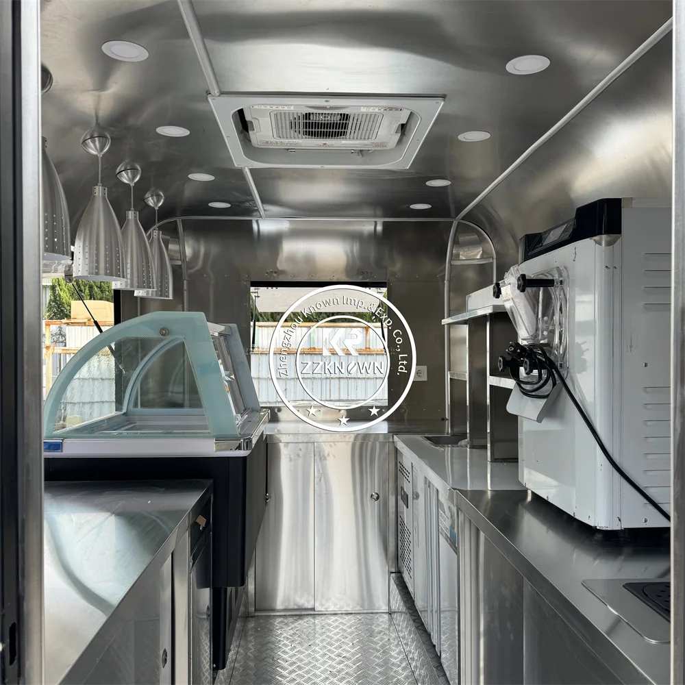 Stainless Steel Food Truck Mobile Kitchen Trailer Catering Truck Coffee Ice Cream BBQ Burger Custom Pizza Trailer For Sale