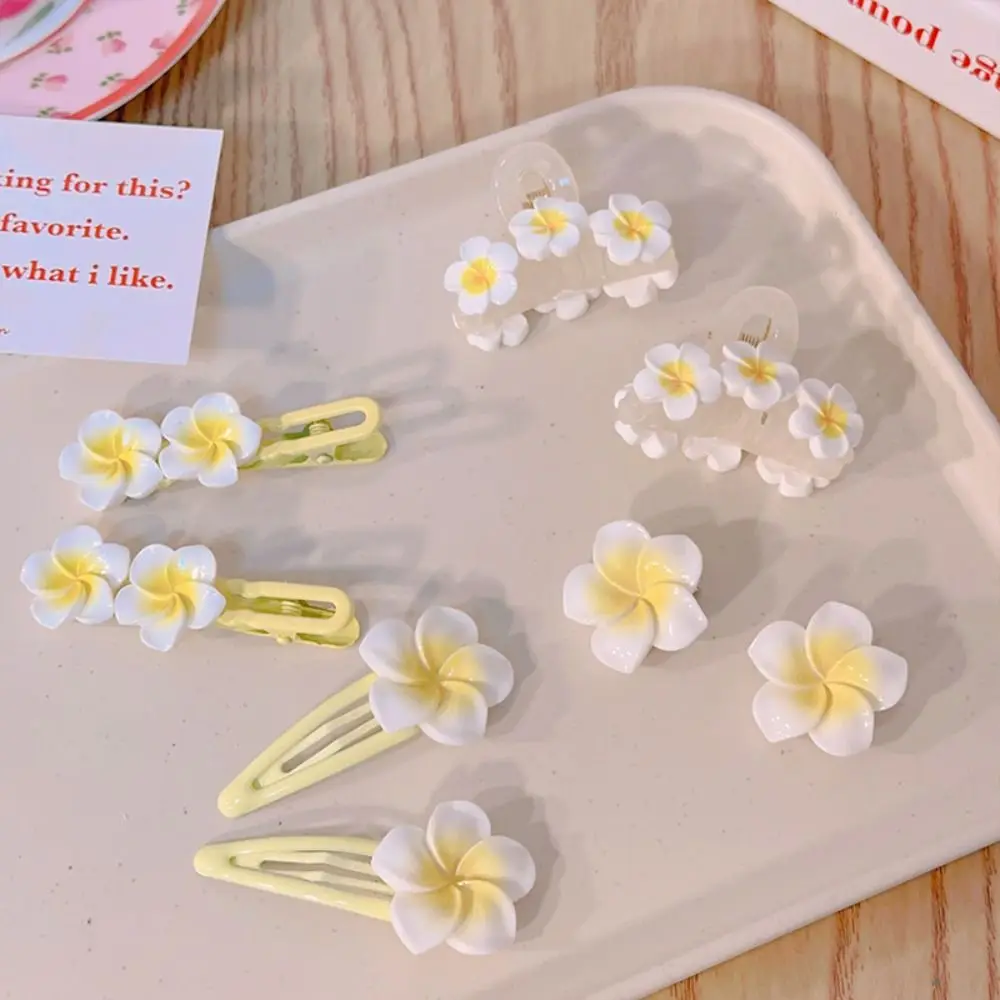 Hair Rope Plumeria Flower Hair Clip Hair Clip Traditional Egg Flower BB Clip Hair Accessories Yellow Flower Barrette Headdress