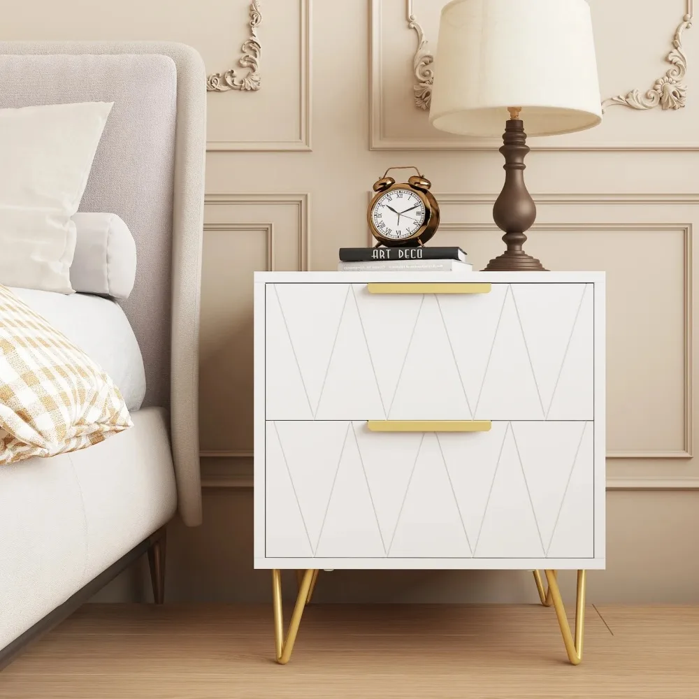 White Nightstand for Bedroom,Modern 2 Drawers Nightstand with Storage,2 Pack